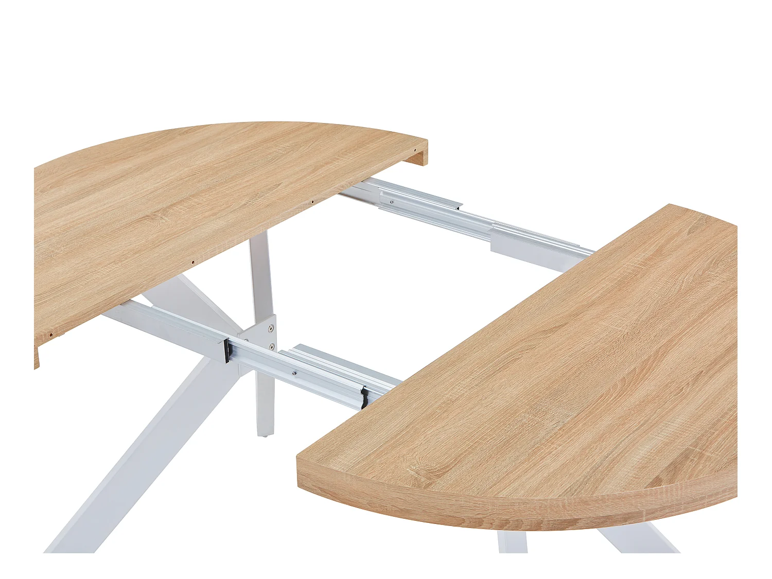 Udtrækkeligt spisebord til 4-8 personer i MDF og stål - Lys natur og hvid - KOMONI