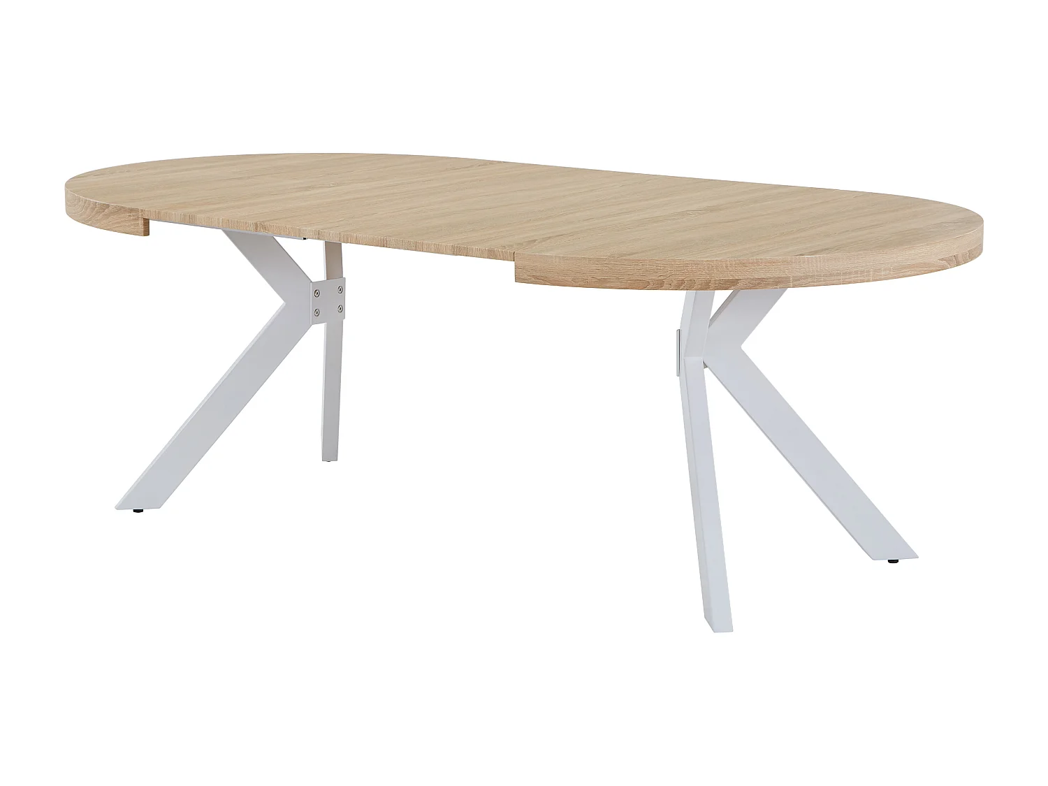 Utdragbart matbord för 4 till 8 personer i MDF och stål - Ljust naturlig och vit - KOMONI