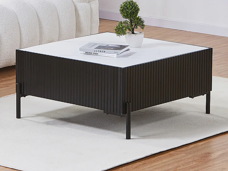 Salontafel van keramiek, MDF en metaal - Zwart en wit - CYNDORA