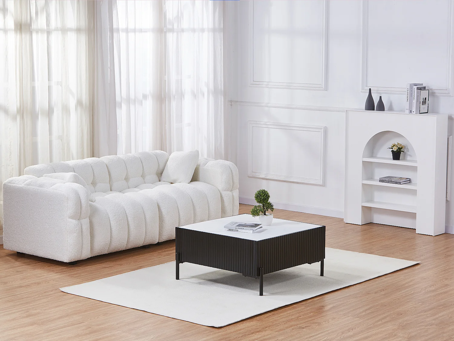 Table basse en céramique, MDF et métal - Noir et blanc - CYNDORA