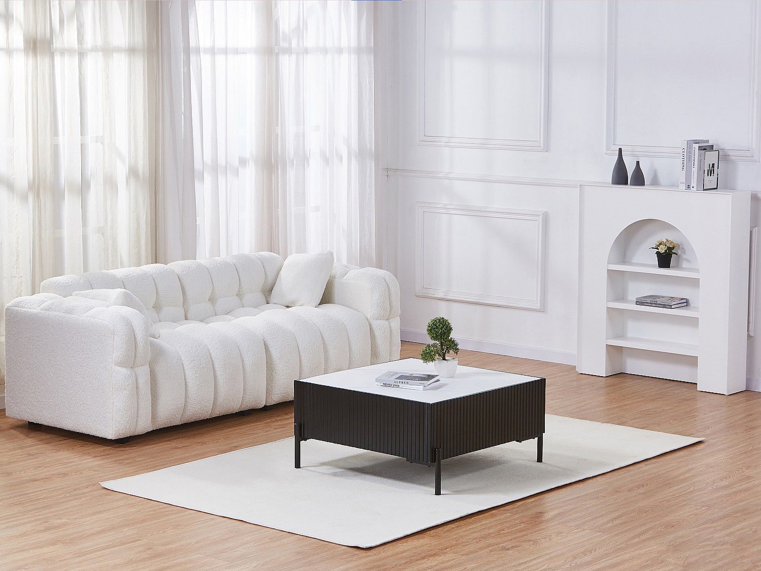 Couchtisch - Keramik, MDF & Metall - Schwarz & Weiß - CYNDORA günstig online kaufen