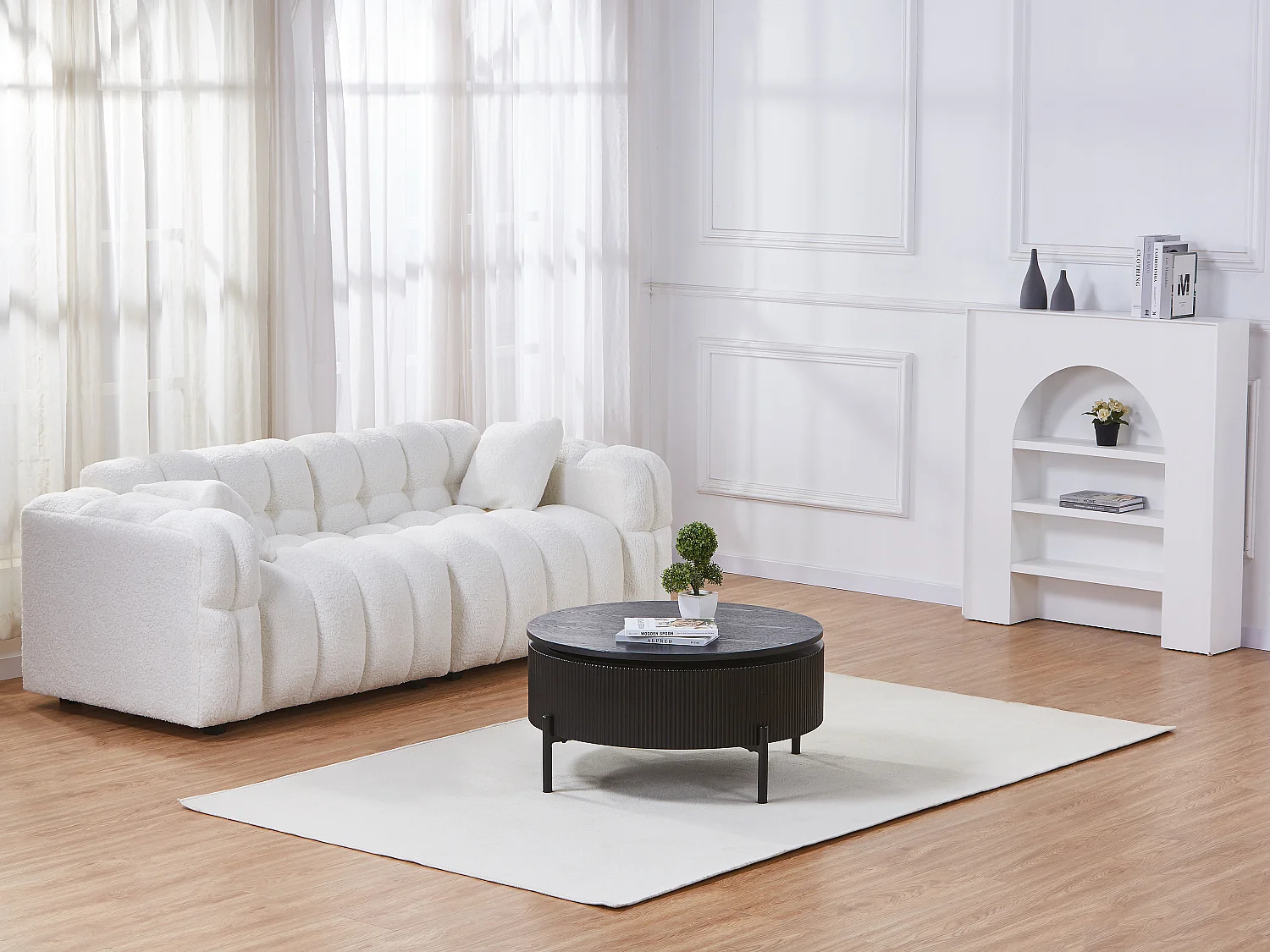 Table basse avec plateau pivotant placage frêne - Noir - NORVANE