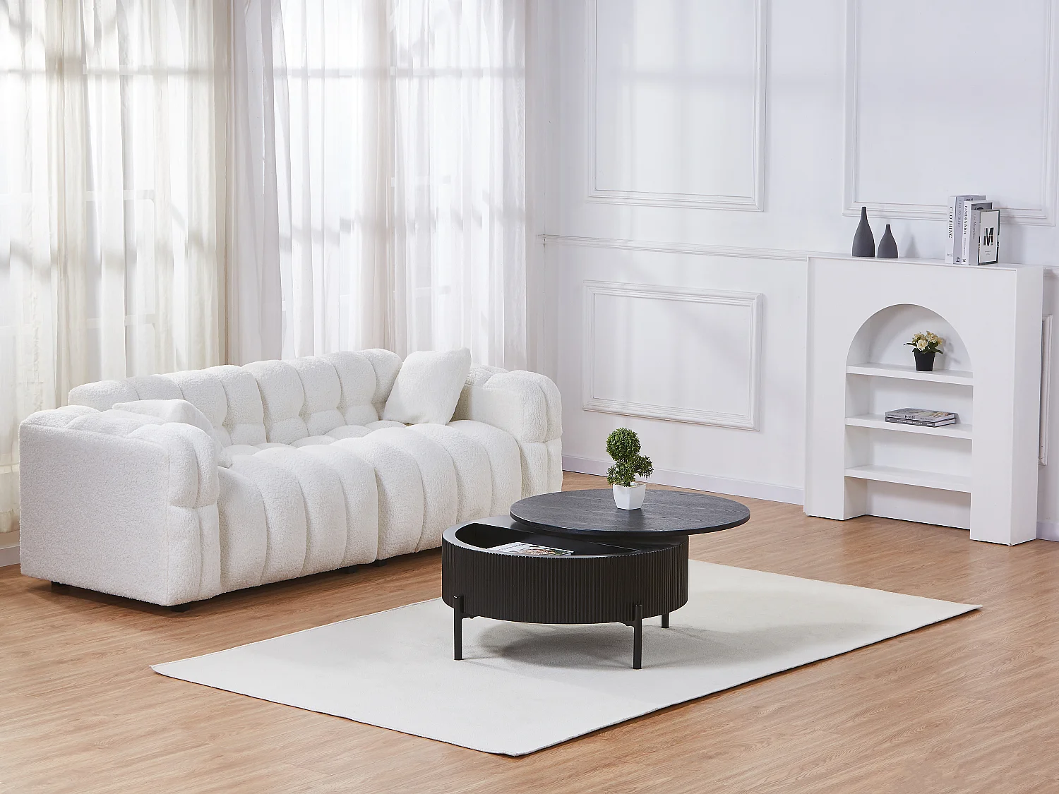 Table basse avec plateau pivotant placage frêne - Noir - NORVANE