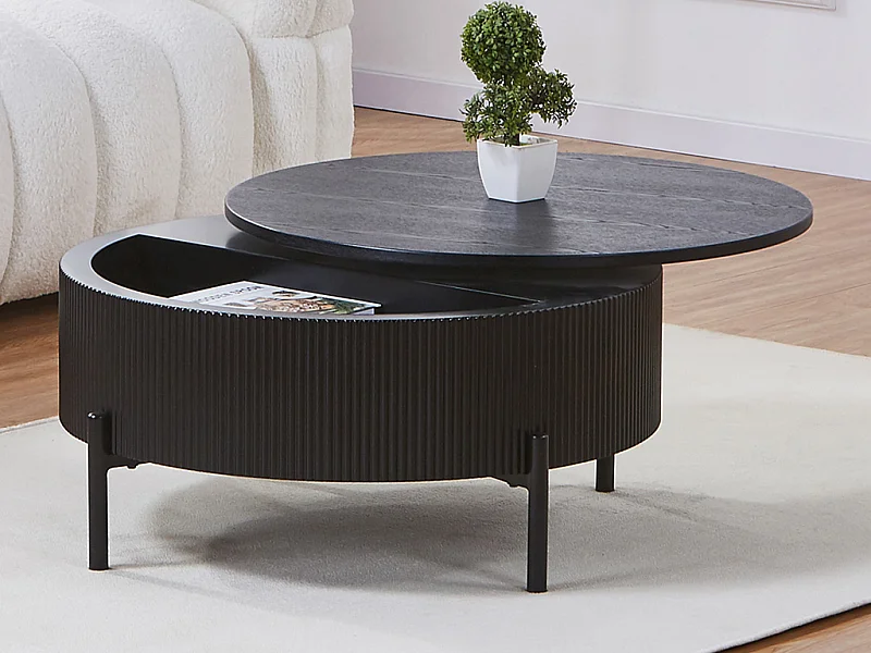 Couchtisch mit drehbarer Tischplatte - Eschenfurnier - Schwarz - NORVANE