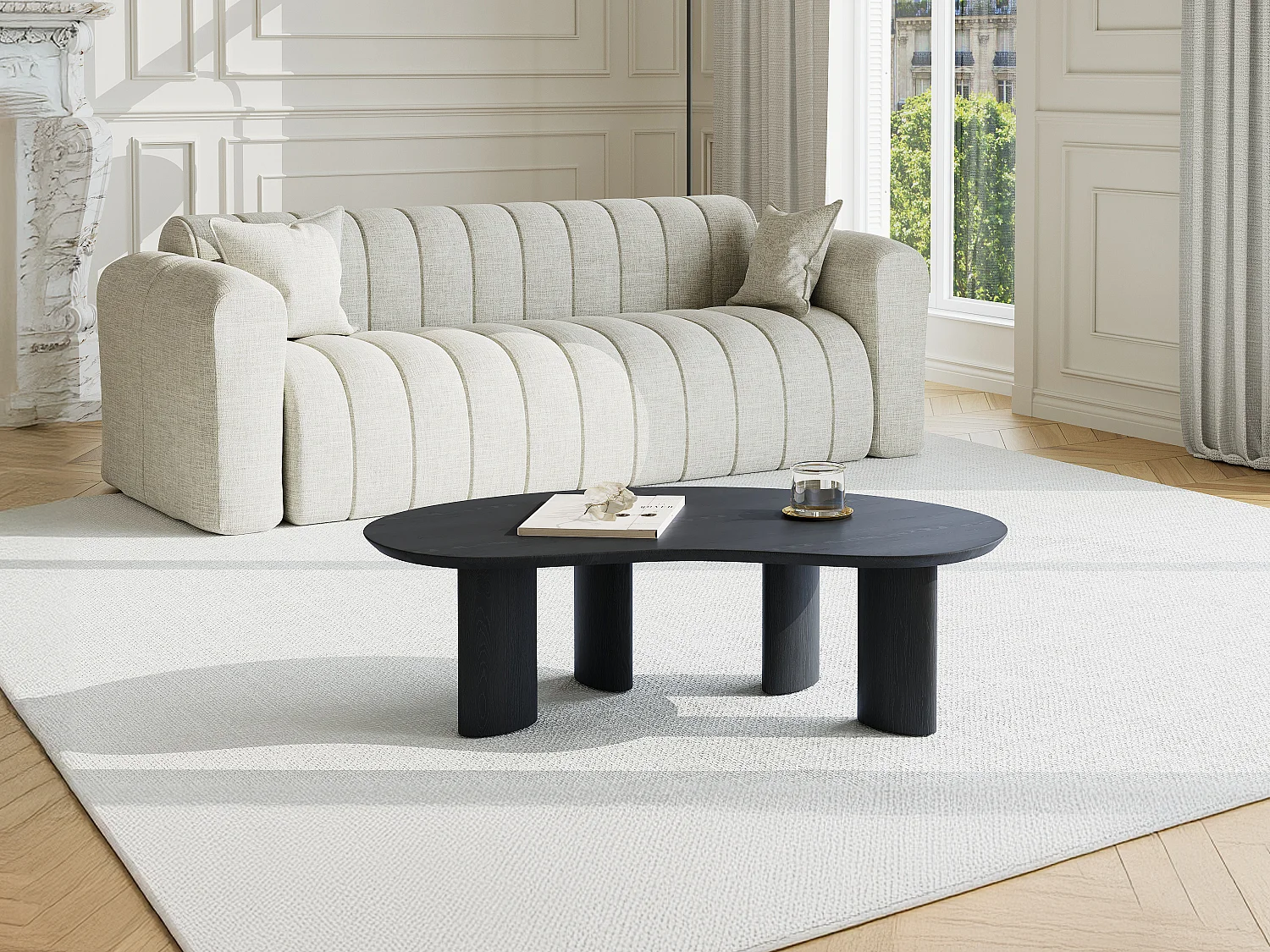 Table basse placage frêne - Noir - CALYNOR