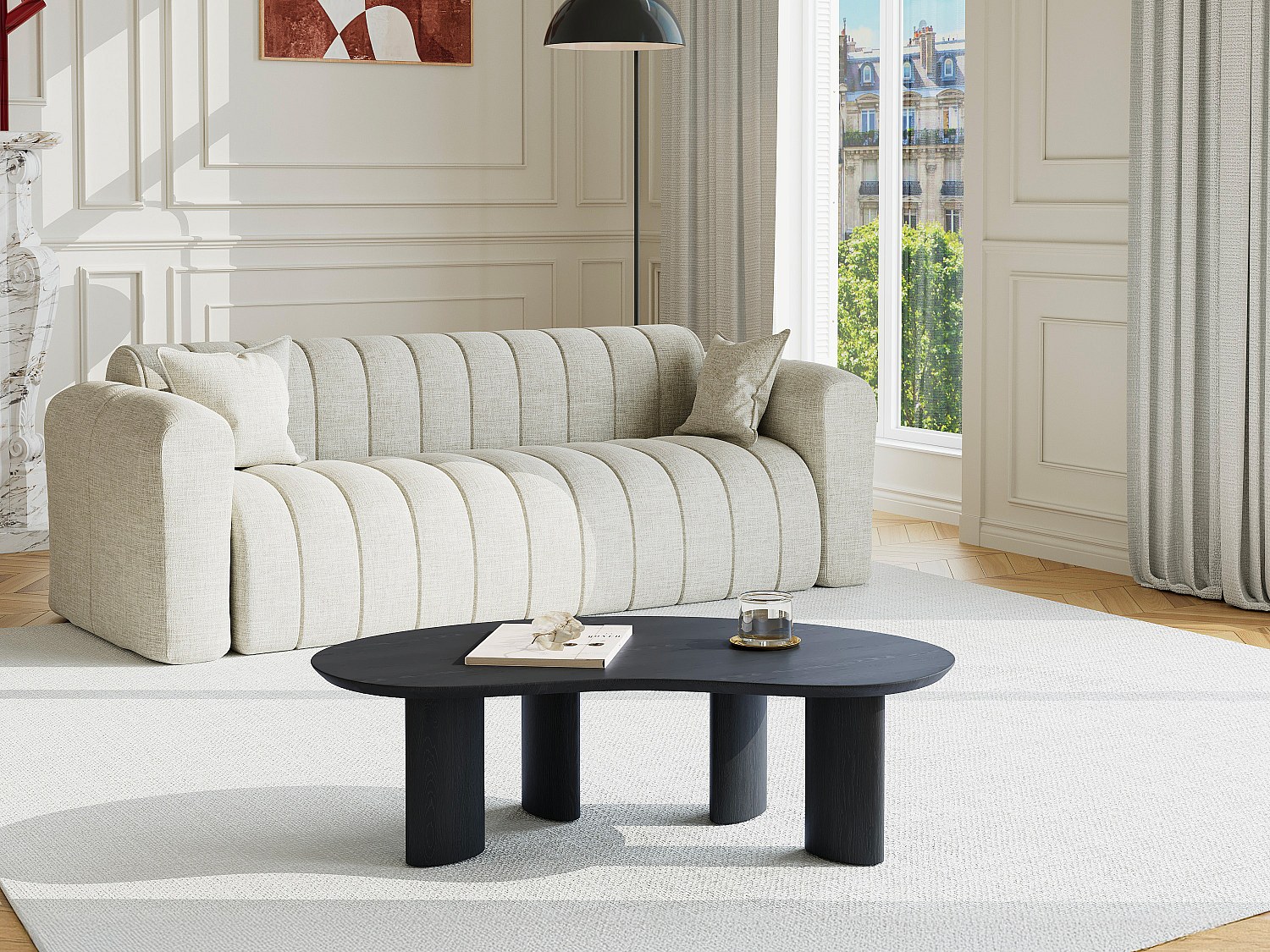 Couchtisch mit Eschenfurnier - Schwarz - CALYNOR günstig online kaufen