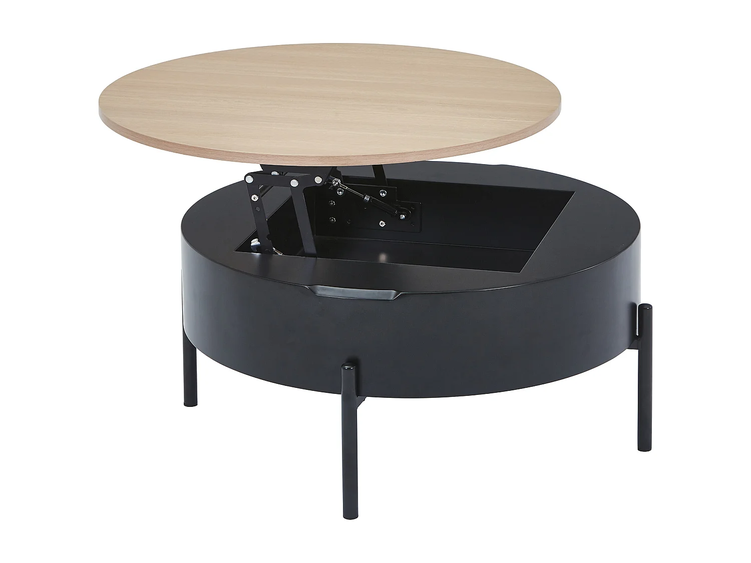 Table basse avec plateau relevable en MDF et métal  - Noir et naturel - NIMORA