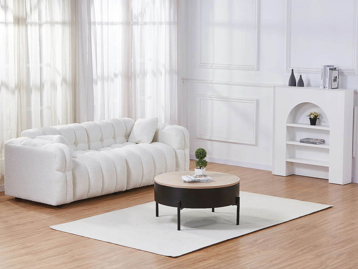 Table basse avec plateau relevable en MDF et métal  - Noir et naturel - NIMORA