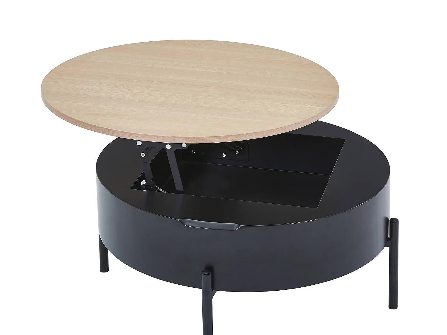 Soffbord med höjbart ovandel i MDF och metall - Svart och naturlig - NIMORA