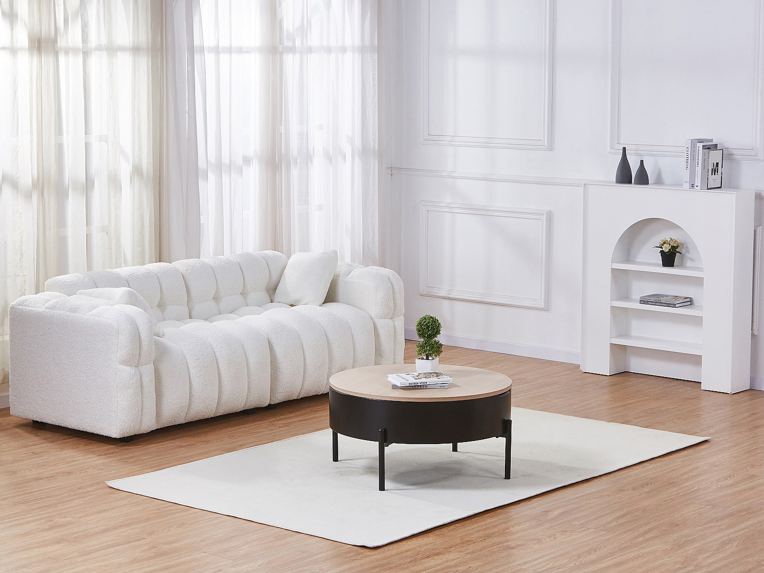 Couchtisch mit hochklappbarer Tischplatte - MDF & Metall - Schwarz & Natur günstig online kaufen