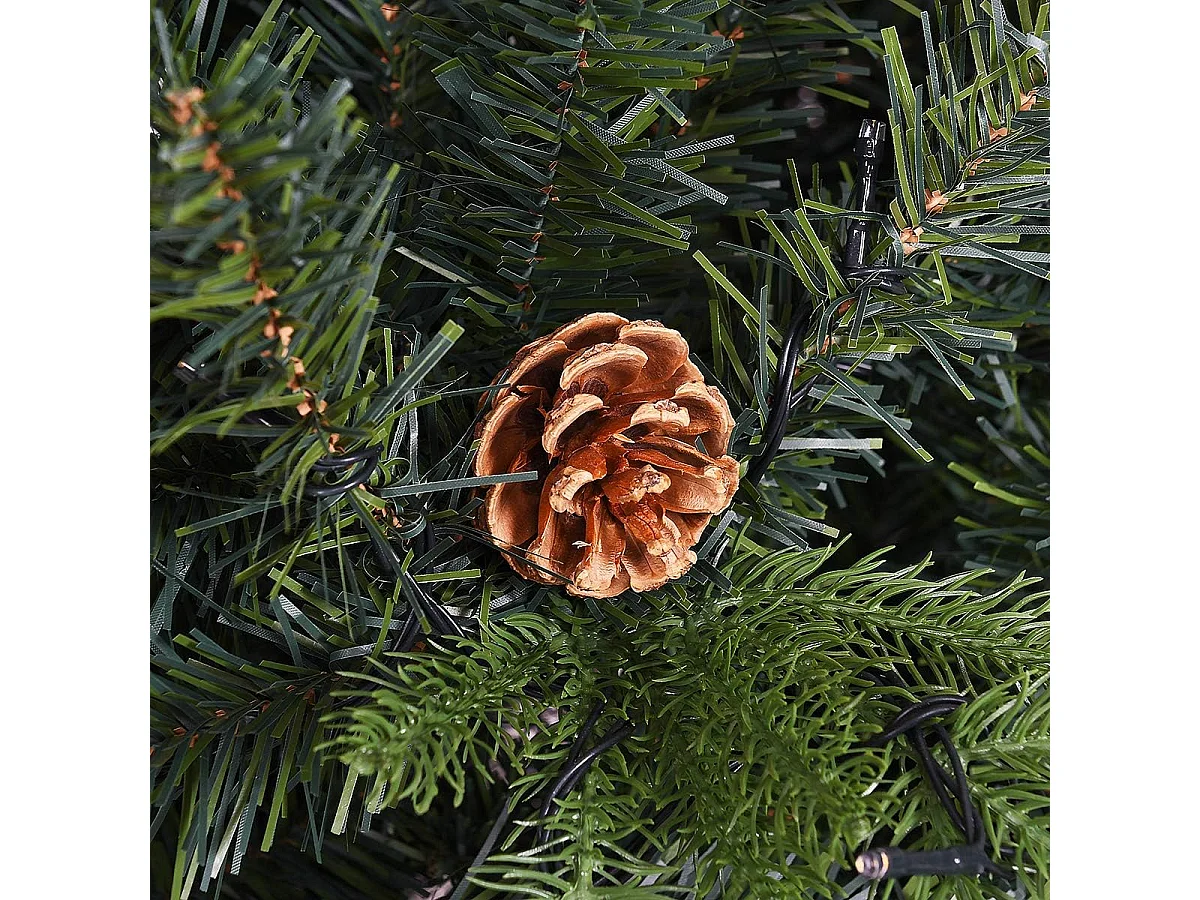 Sapin de Noël, Arbre de Noël Artificiel avec Lumières LED Blanc Chaud et Pommes de Pin, Décoration de Noël en Matériau PVC pour Maison, Magasin, Vert (240CM)