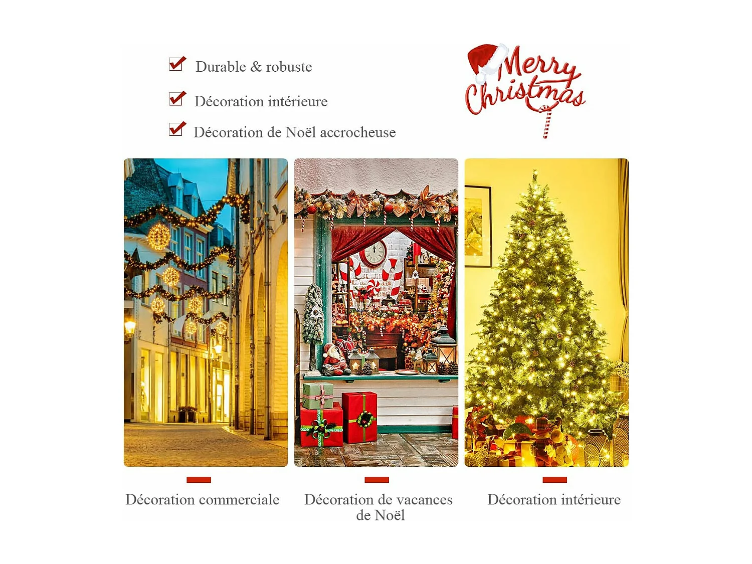 Sapin de Noël, Arbre de Noël Artificiel avec Lumières LED Blanc Chaud et Pommes de Pin, Décoration de Noël en Matériau PVC pour Maison, Magasin, Vert (240CM)