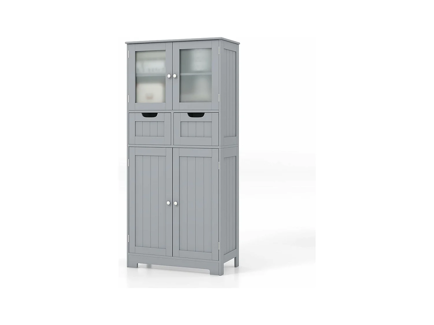 Meuble de Salle de Bain à 4 Portes 2 Tiroirs, Colonne Salle de Bain Armoire Haute avec Étagères Réglables pour Salon, Cuisine, 30 x 60 x 128 cm, Gris