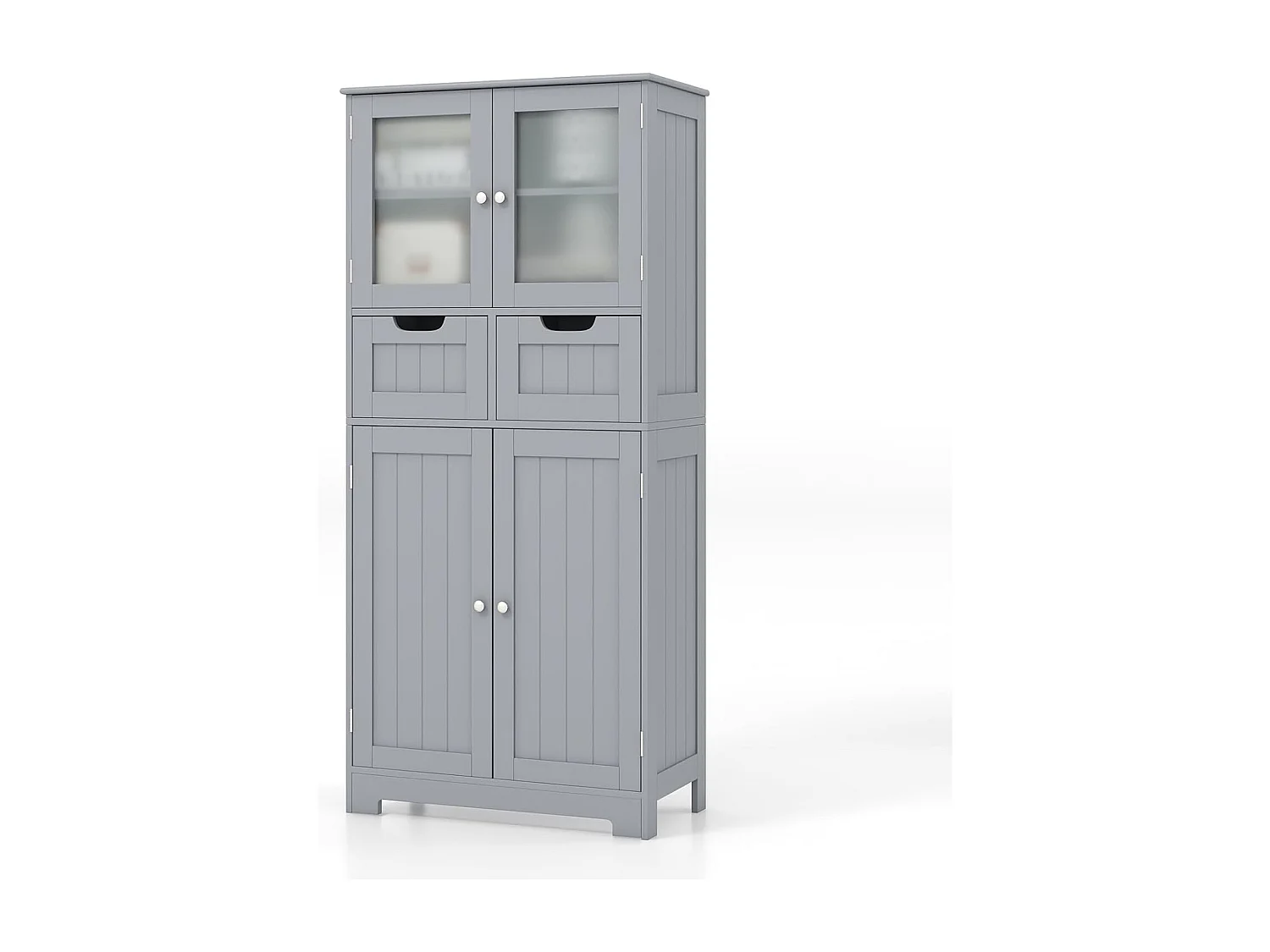 Meuble de Salle de Bain à 4 Portes 2 Tiroirs, Colonne Salle de Bain Armoire Haute avec Étagères Réglables pour Salon, Cuisine, 30 x 60 x 128 cm, Gris