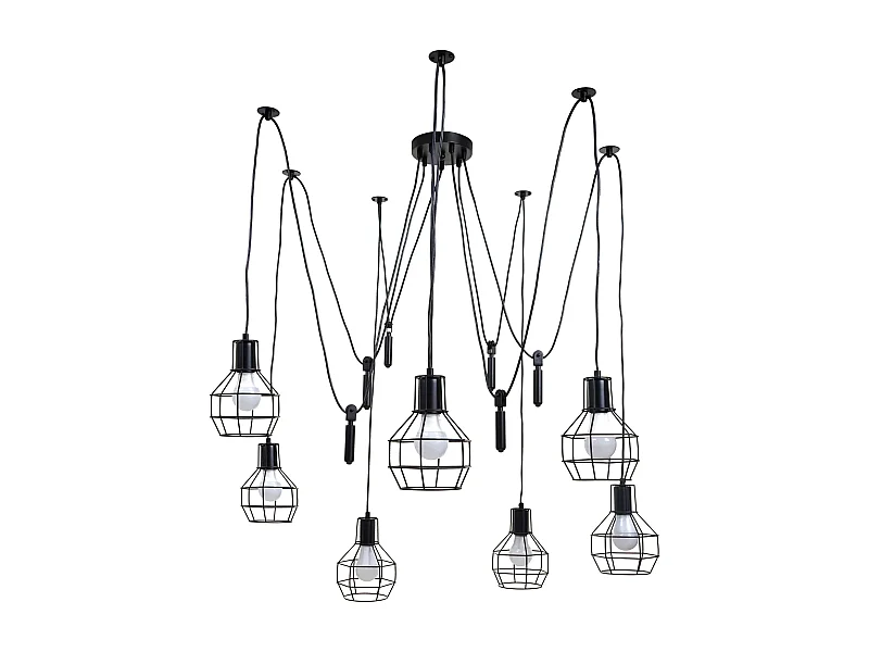 Suspension lampe suspendue lampe suspendue hauteur réglable en métal industriel noir 7x abat-jour en treillis 04_0004053