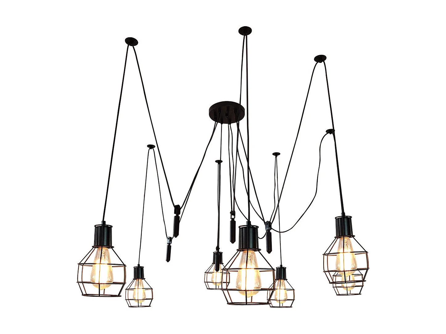 Suspension lampe suspendue lampe suspendue hauteur réglable en métal industriel noir 7x abat-jour en treillis 04_0004053