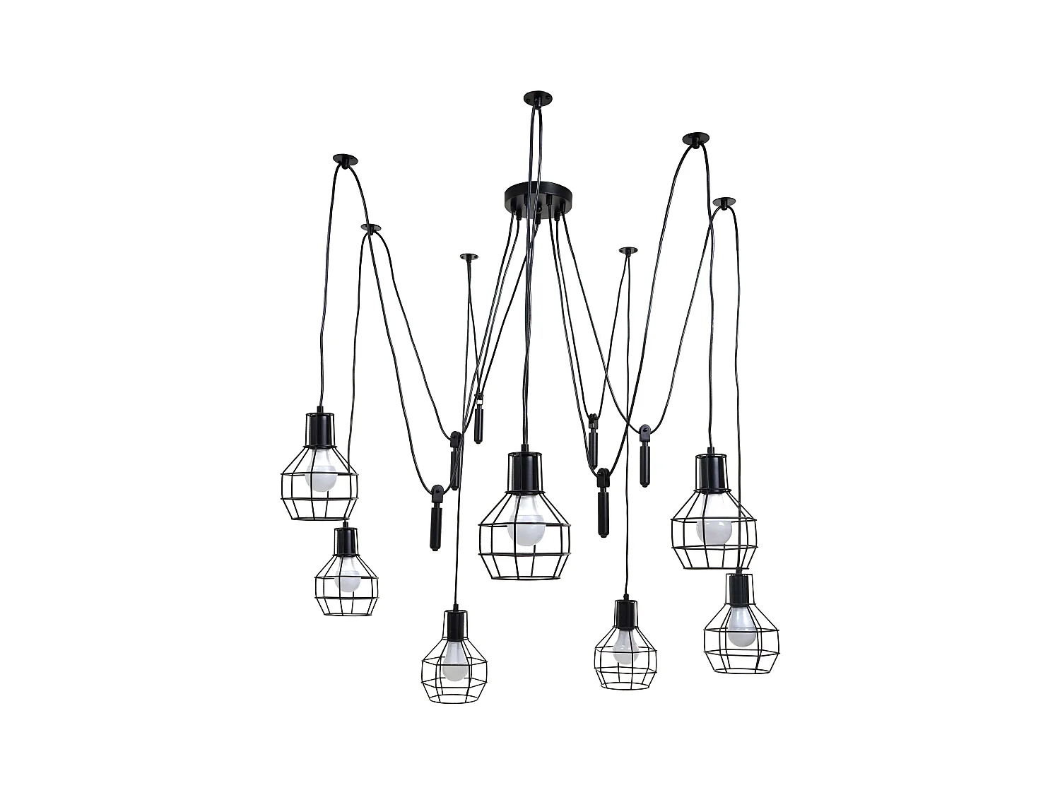 Suspension lampe suspendue lampe suspendue hauteur réglable en métal industriel noir 7x abat-jour en treillis 04_0004053
