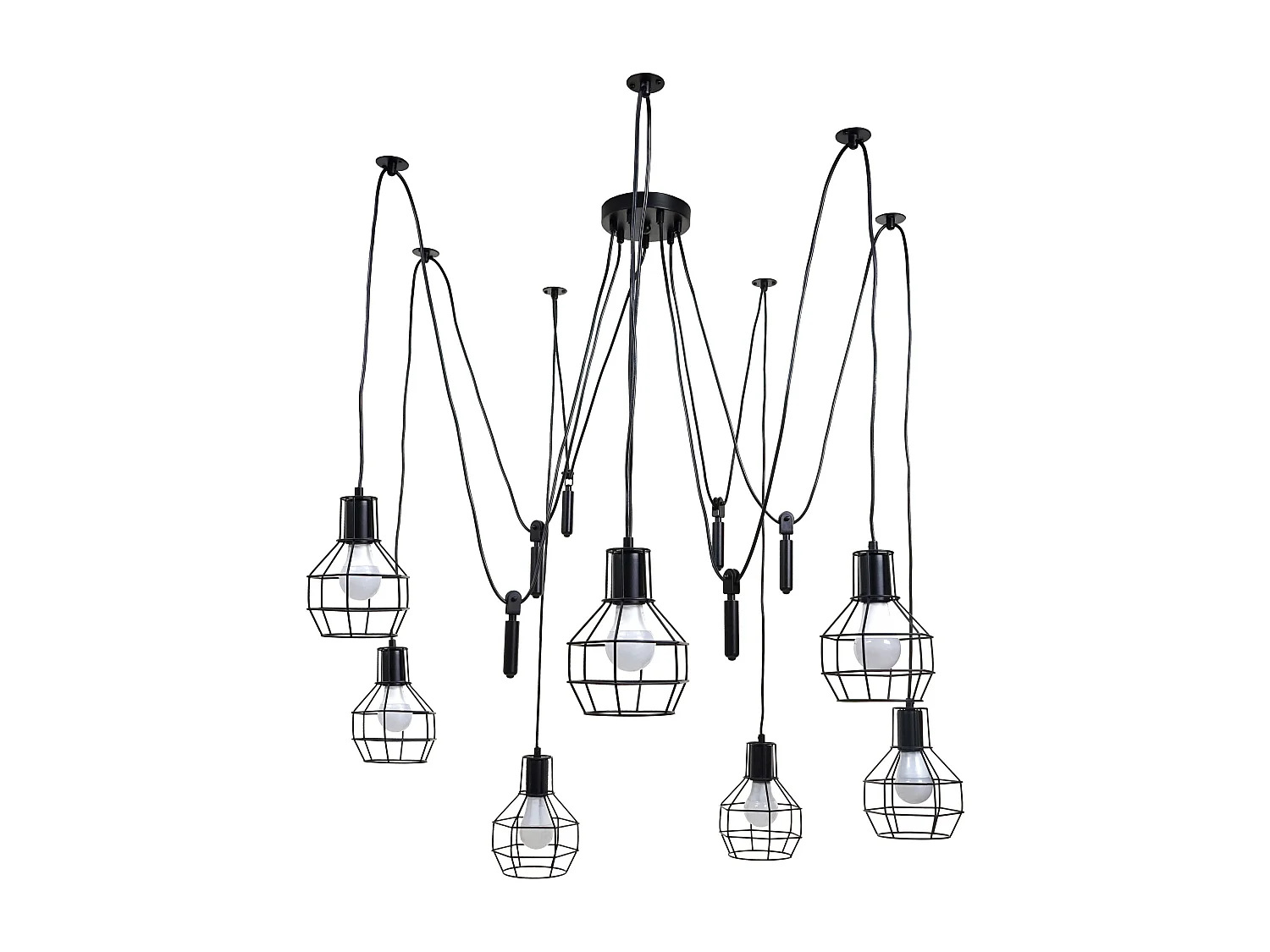 Suspension lampe suspendue lampe suspendue hauteur réglable en métal industriel noir 7x abat-jour en treillis 04_0004053