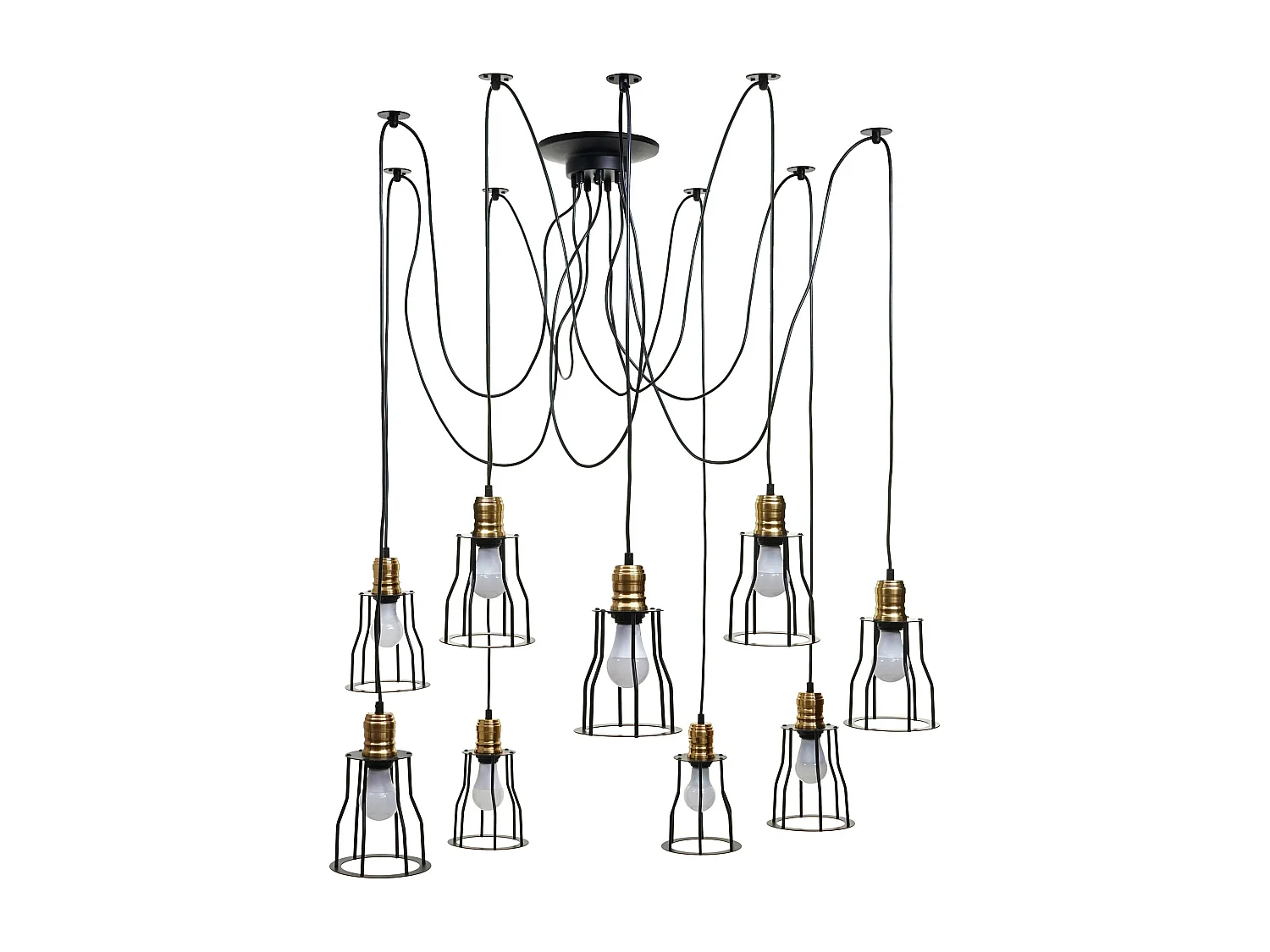 Suspension lampe suspendue lustre hauteur réglable en métal industriel noir abat-jour cage 9x 04_0004044