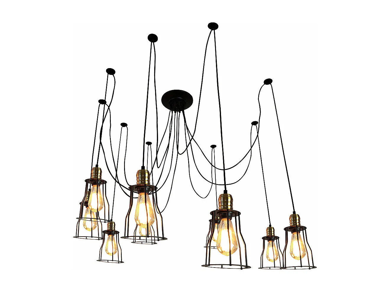 Suspension lampe suspendue lustre hauteur réglable en métal industriel noir abat-jour cage 9x 04_0004044