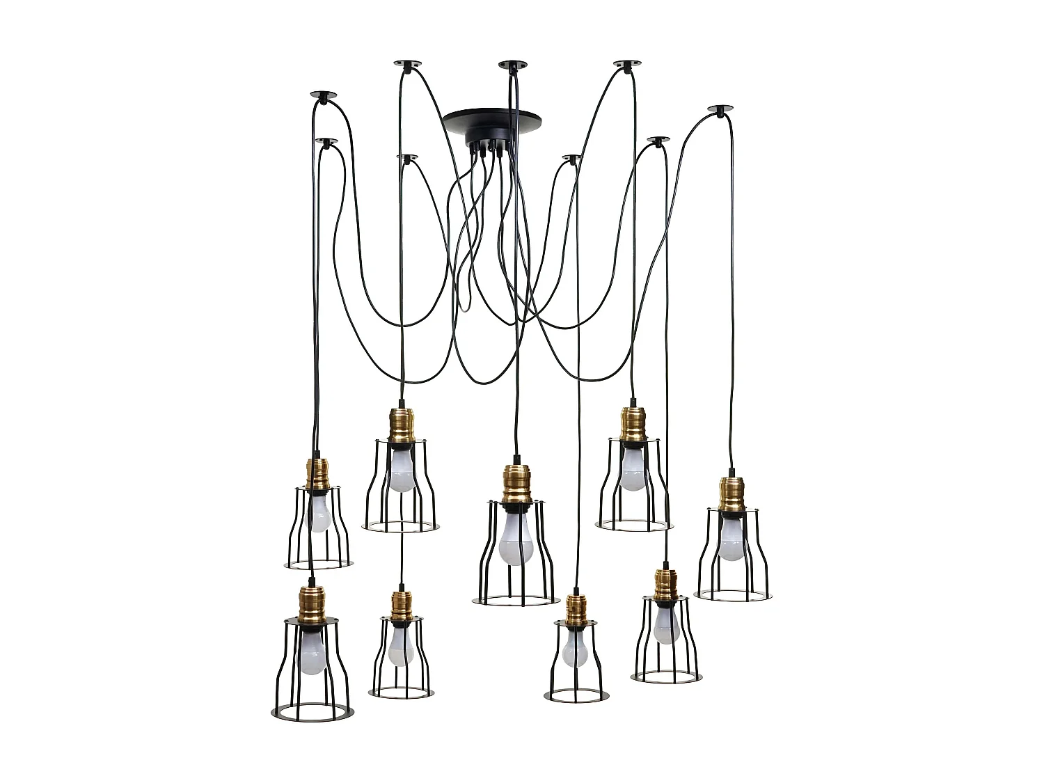 Suspension lampe suspendue lustre hauteur réglable en métal industriel noir abat-jour cage 9x 04_0004044