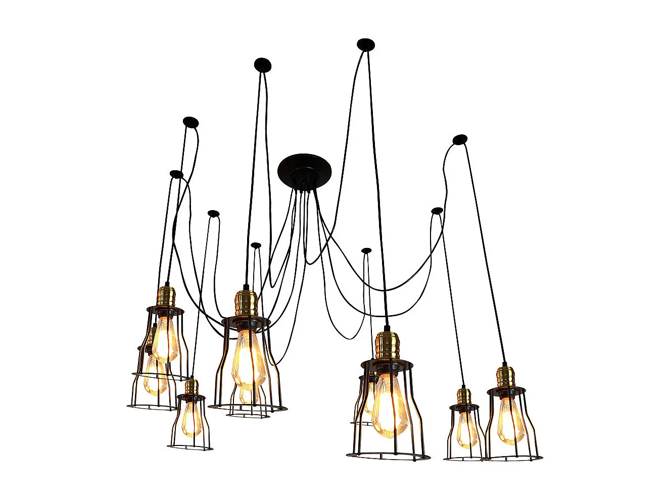 Suspension lampe suspendue lustre hauteur réglable en métal industriel noir abat-jour cage 9x 04_0004044