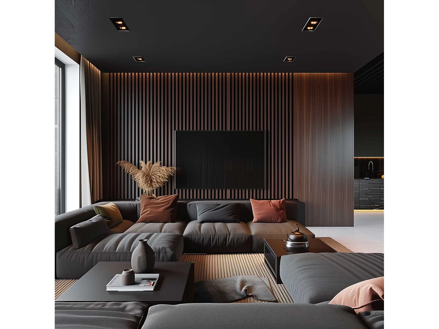 Mozart - Set di 2 pannelli fonoassorbenti decorativi in legno 235x60 cm, marrone scuro