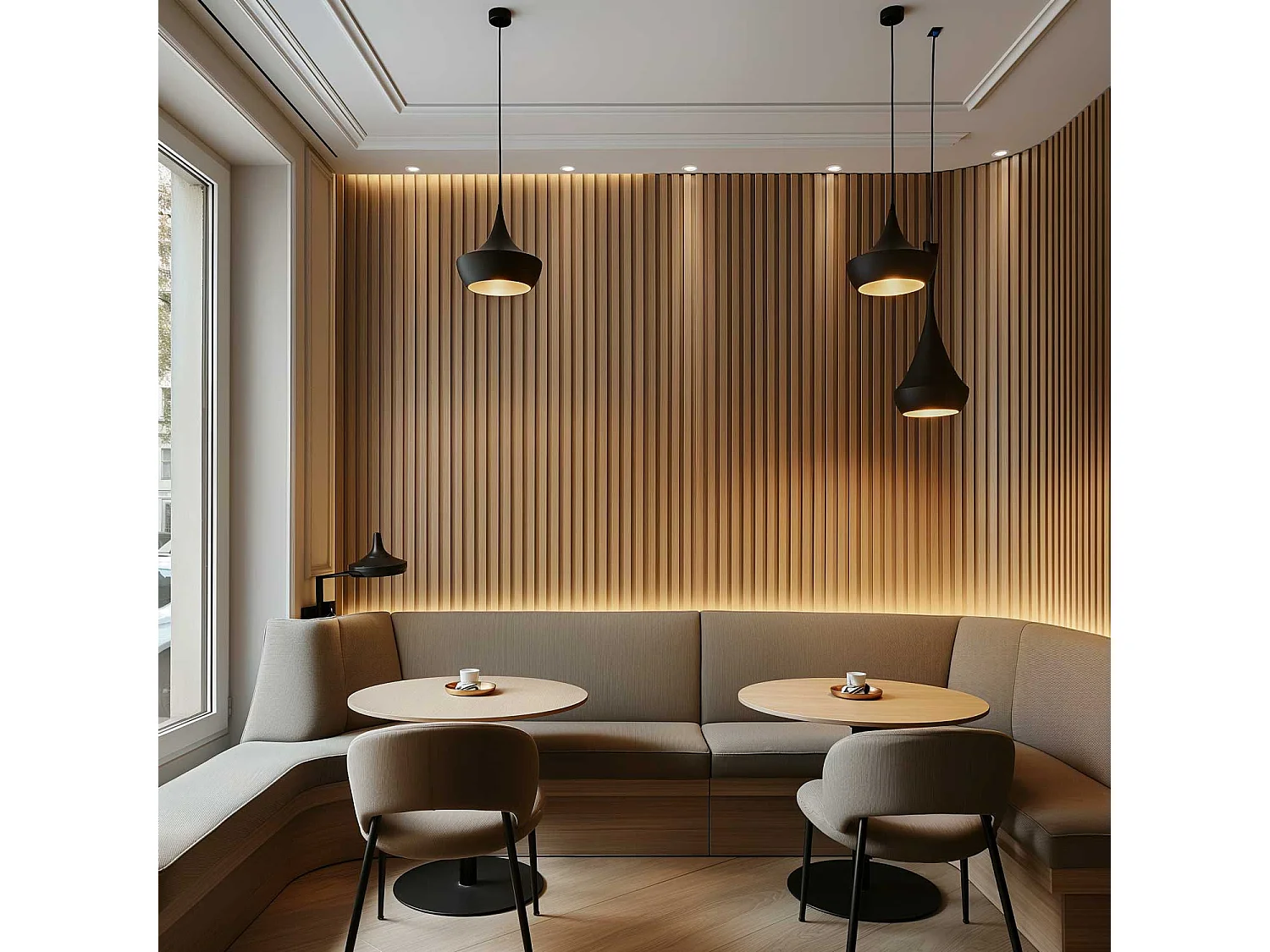 Beethoven - Lot de 4 panneaux acoustiques à lattes en bois 150x60 cm, beige