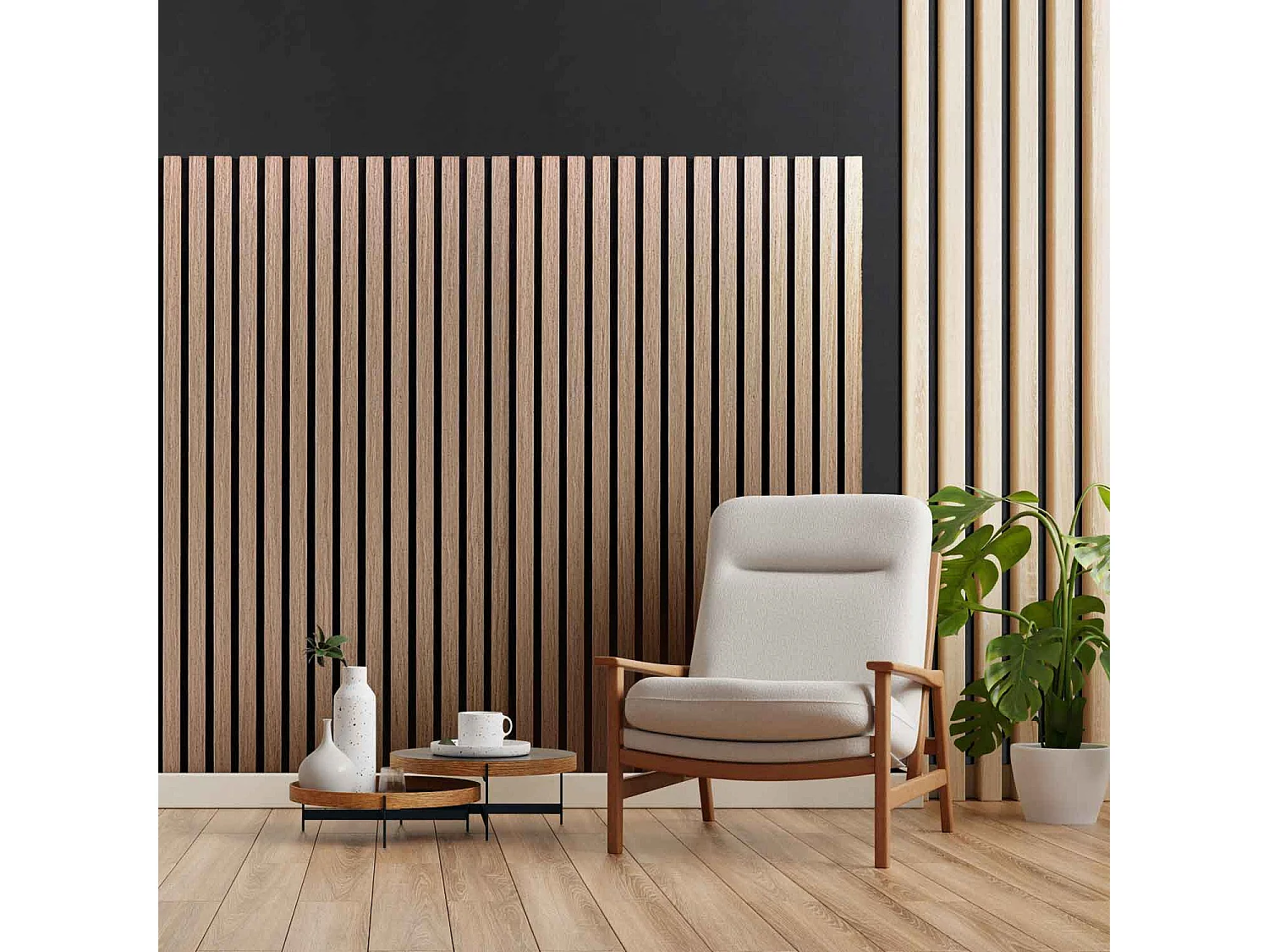 Mozart - Lot de 2 panneaux acoustiques à lattes en bois 235x60 cm, marron clair