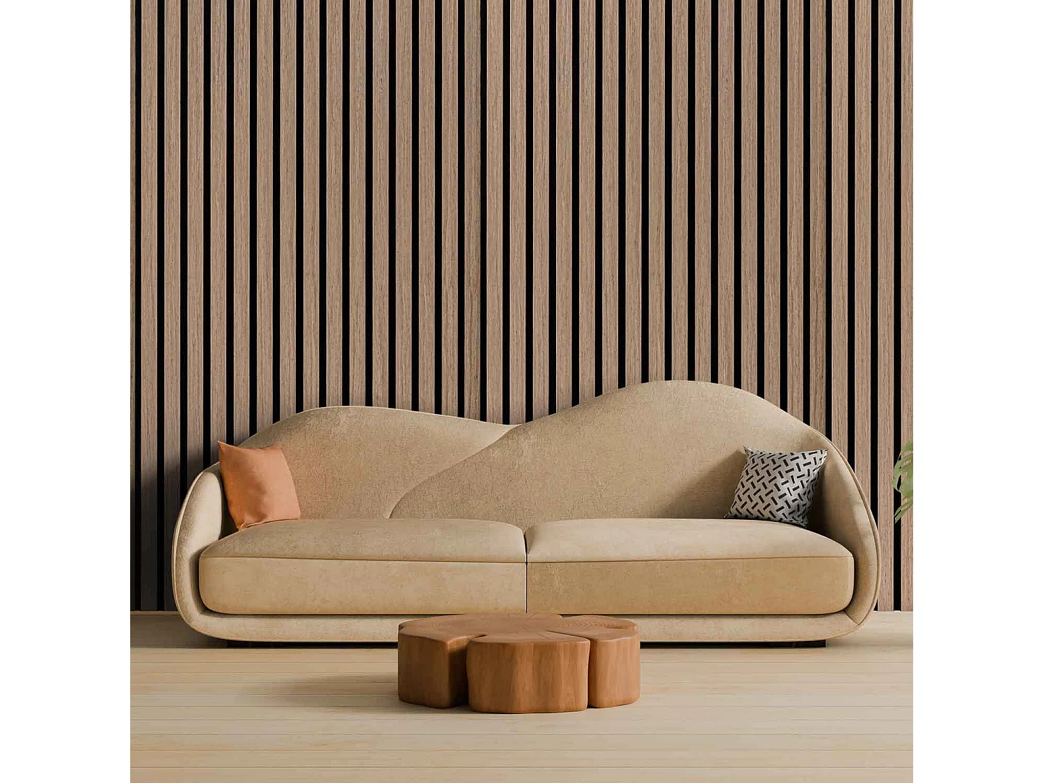 Mozart - Lot de 2 panneaux acoustiques à lattes en bois 235x60 cm, marron clair