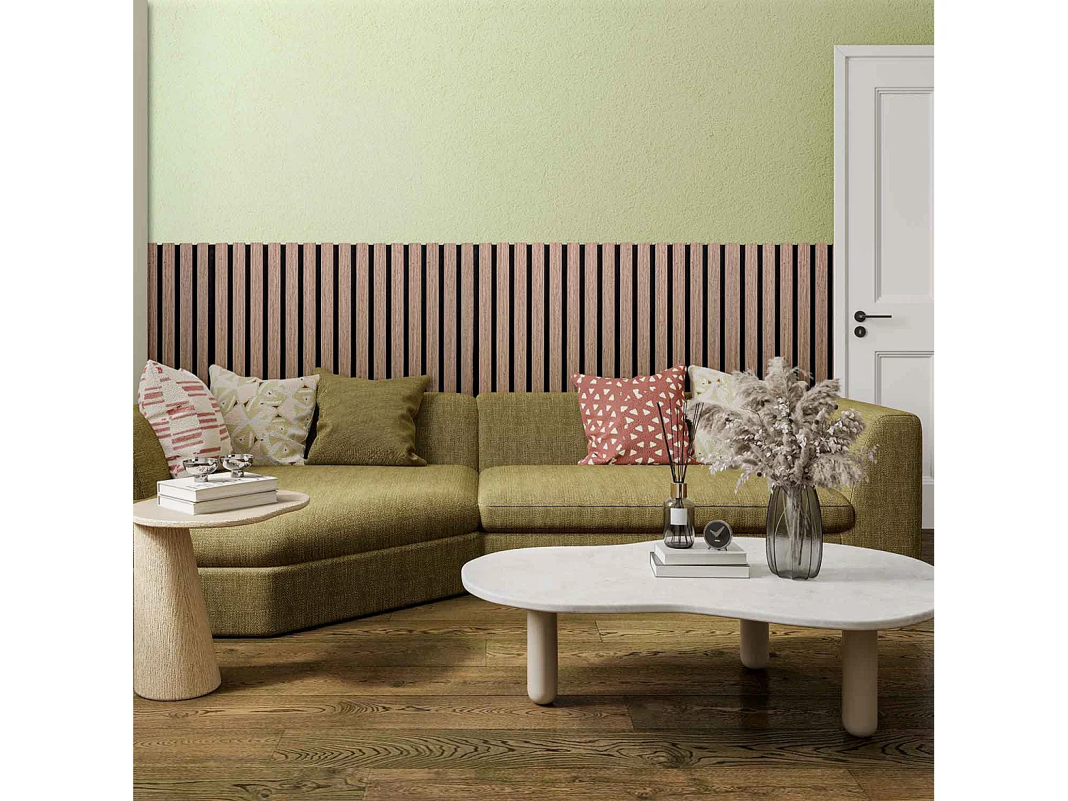 Mozart - Lot de 2 panneaux acoustiques à lattes en bois 235x60 cm, marron clair