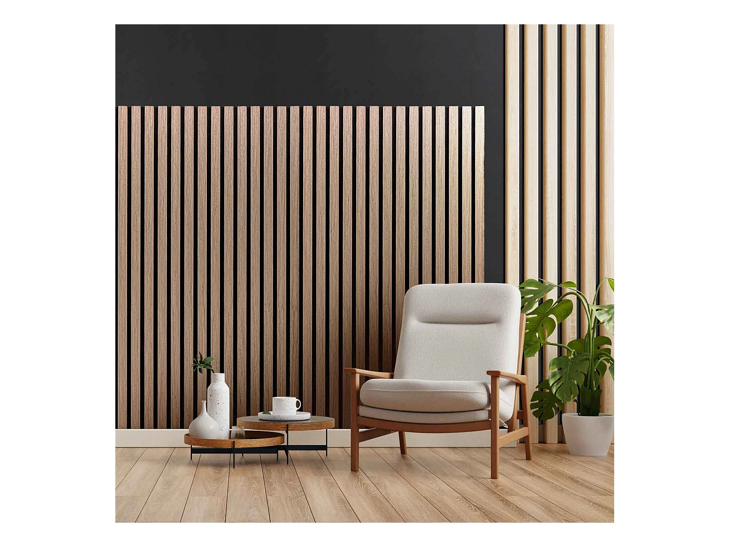 Mozart - Set di 2 pannelli fonoassorbenti decorativi in legno 235x60 cm, marrone chiaro