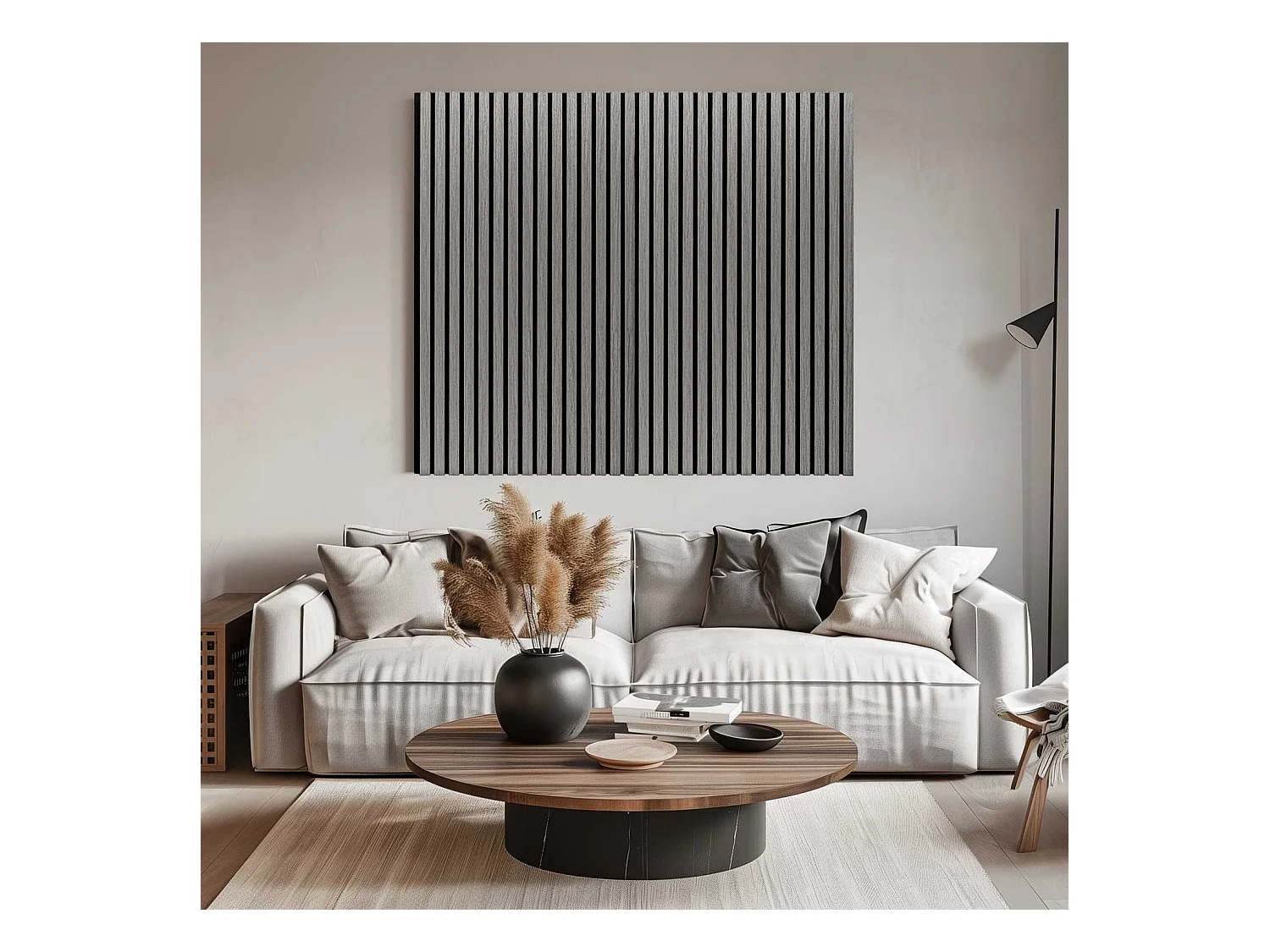 Mozart - Juego de 2 paneles decorativos para pared de listones 235x60 cm, gris