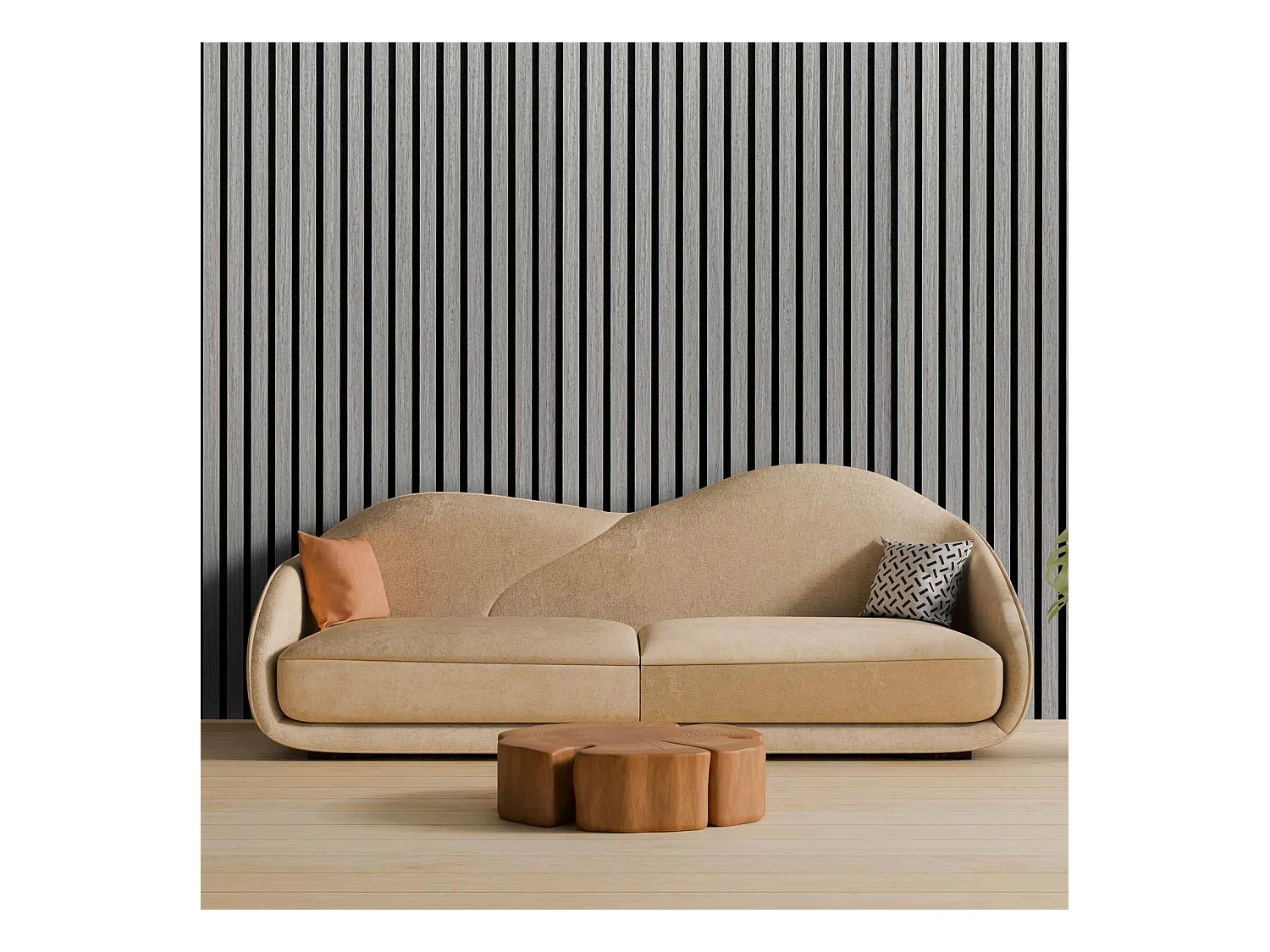 Mozart - Juego de 2 paneles decorativos para pared de listones 235x60 cm, gris