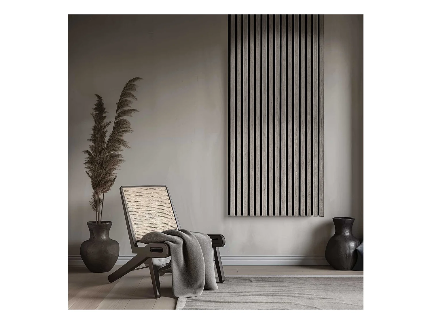 Mozart - Juego de 2 paneles decorativos para pared de listones 235x60 cm, gris