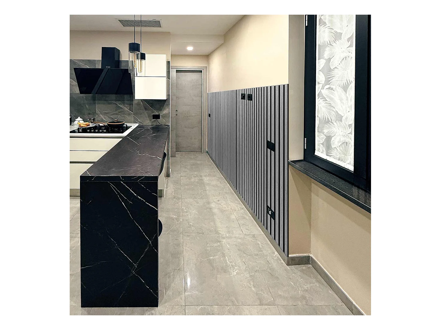 Mozart - Juego de 2 paneles decorativos para pared de listones 235x60 cm, gris