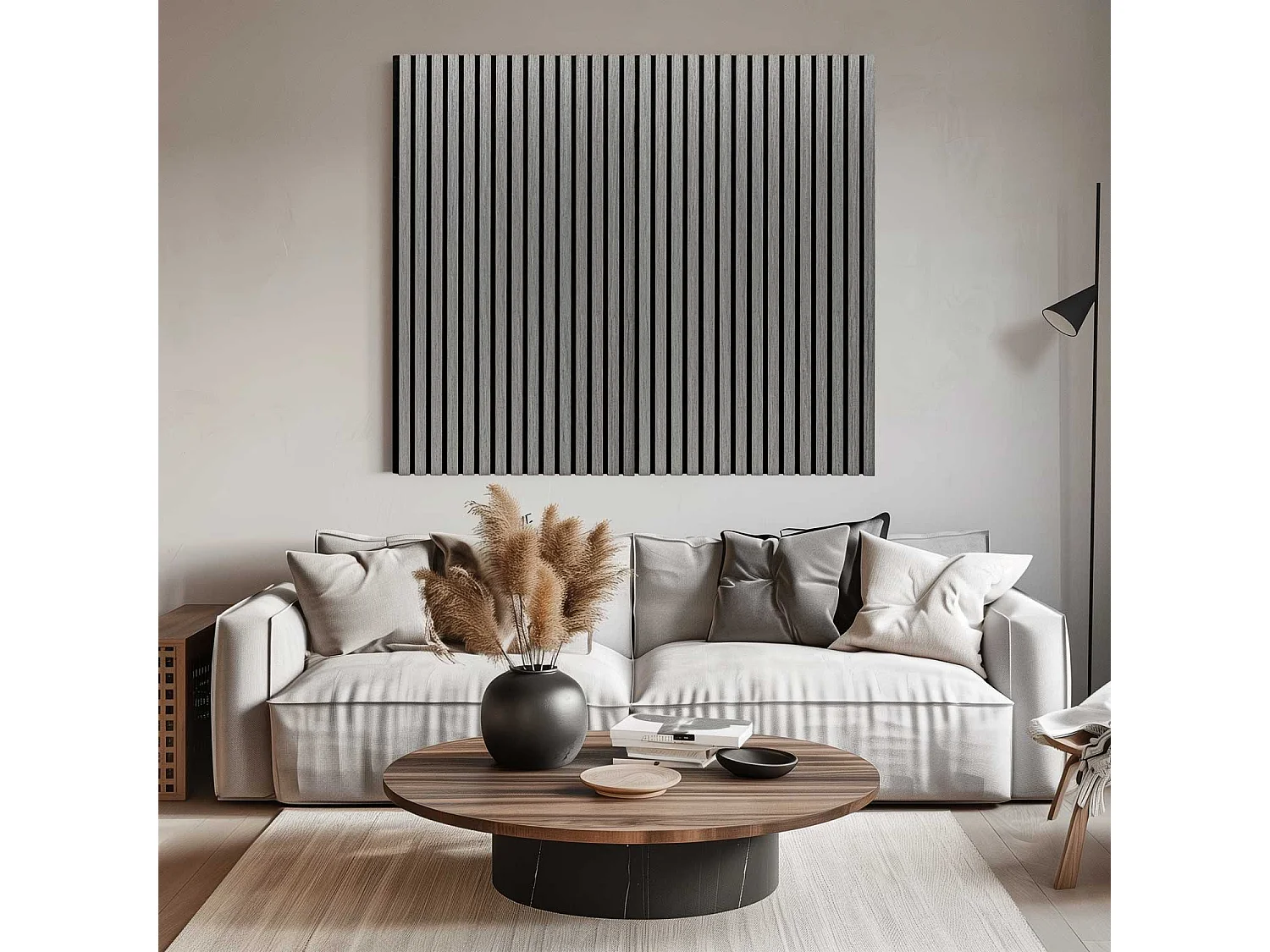 Mozart - Lot de 2 panneaux acoustiques à lattes en bois 235x60 cm, gris