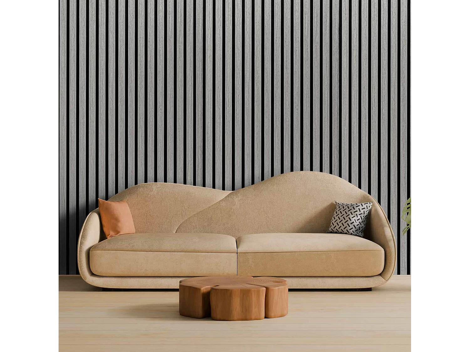 Mozart - Lot de 2 panneaux acoustiques à lattes en bois 235x60 cm, gris