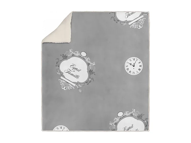 Plaid polaire imprimé sherpa - 110 x 170 cm - Famille - Gris