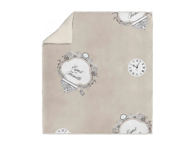 Plaid polaire imprimé sherpa - 110 x 170 cm - Famille - Taupe