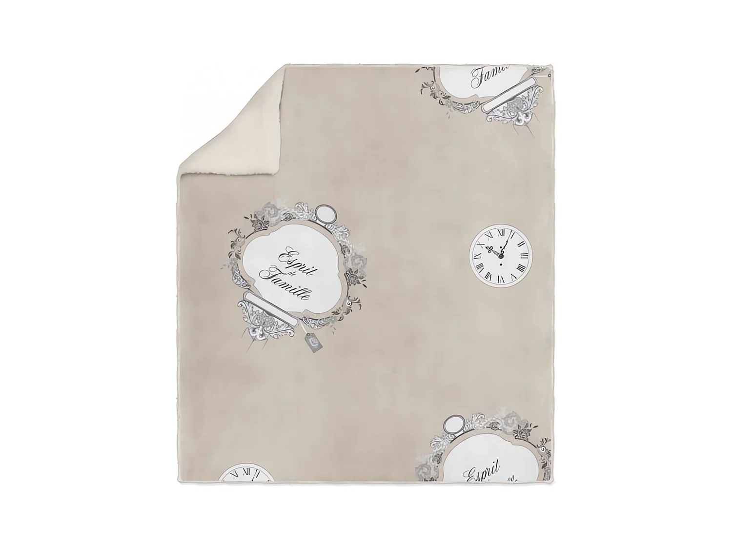 Plaid polaire imprimé sherpa - 110 x 170 cm - Famille - Taupe