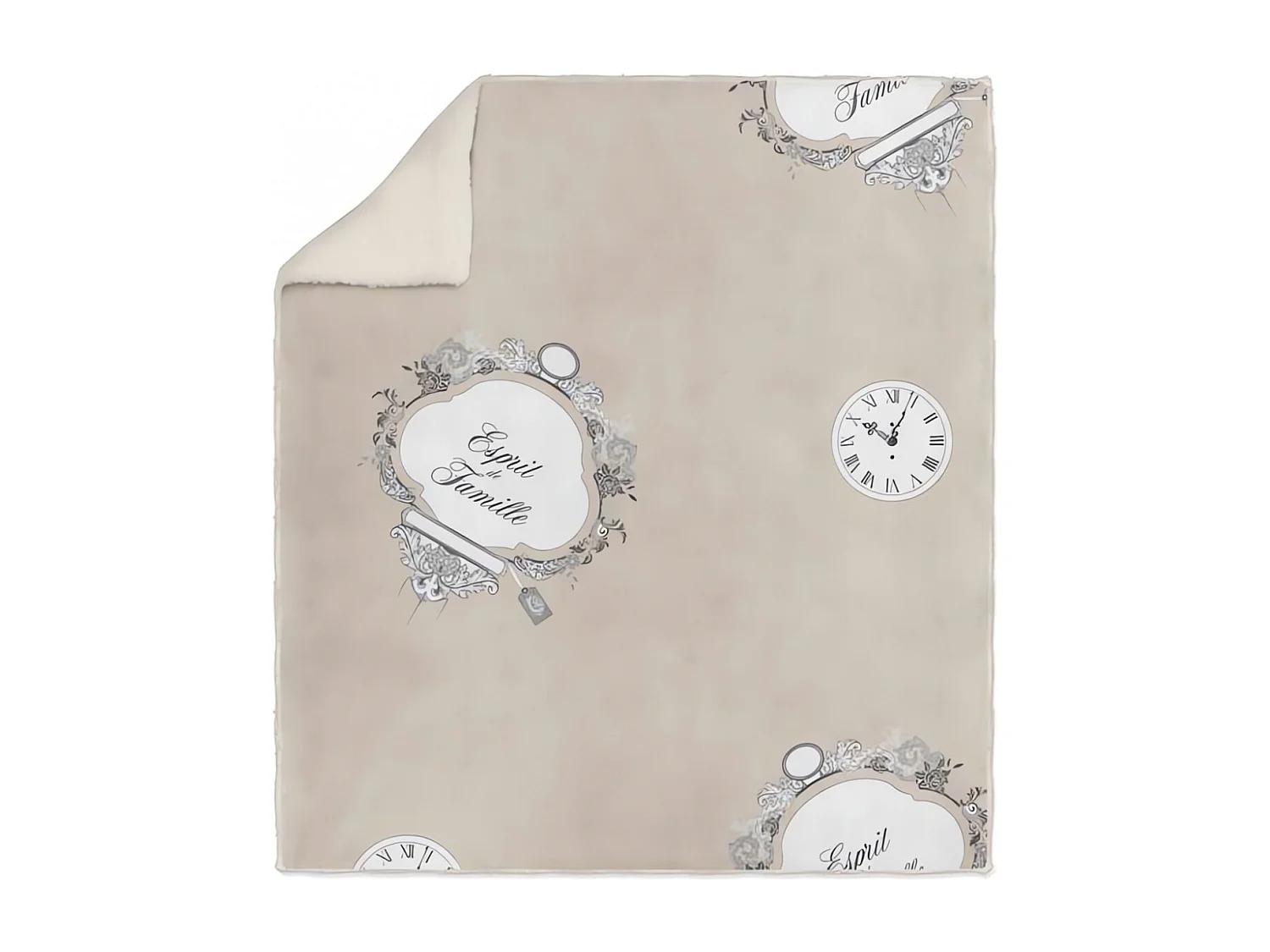 Plaid polaire imprimé sherpa - 110 x 170 cm - Famille - Taupe