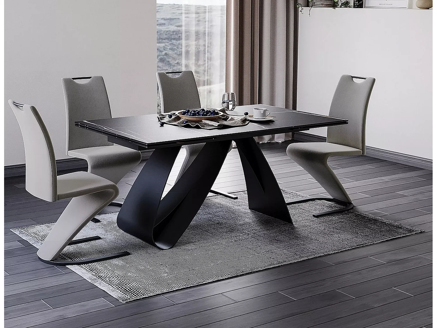 Table à manger  Diuna Sahhara  (90x160-240)/Céramique/Noir