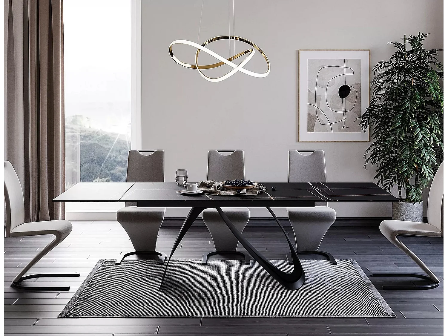 Table à manger  Diuna Sahhara  (90x160-240)/Céramique/Noir