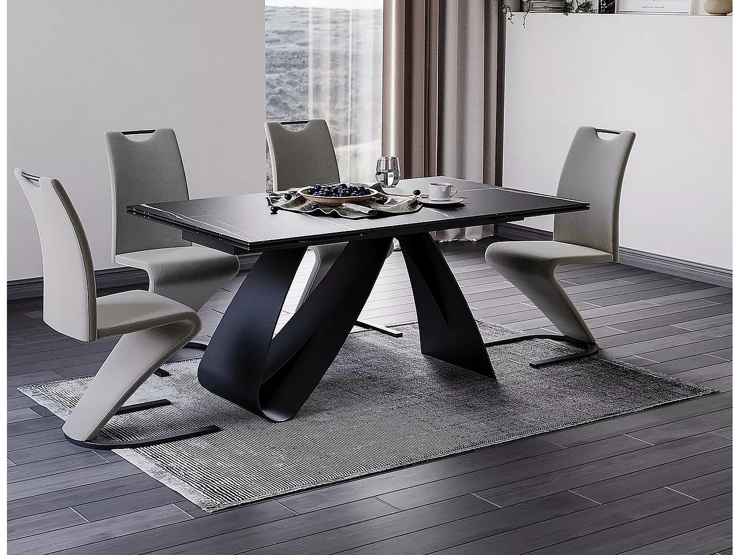 Table à manger  Diuna Sahhara  (90x160-240)/Céramique/Noir