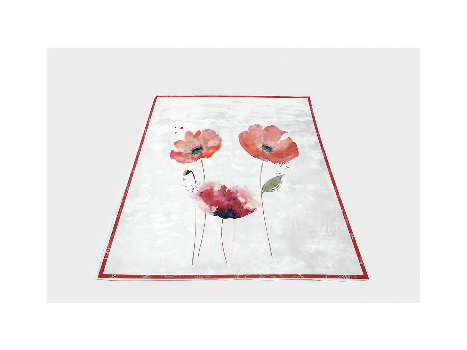 Plaid polaire sherpa - 130 x 150 cm - Imprimé coquelicot