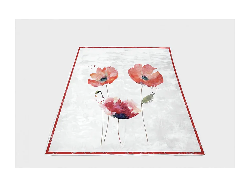 Plaid polaire sherpa - 130 x 150 cm - Imprimé coquelicot