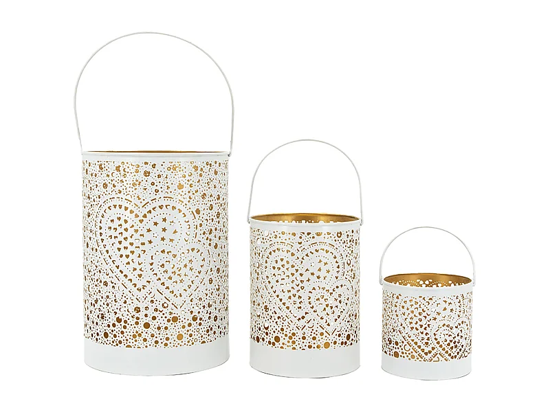 Photophore en métal laqué blanc Coeur lot de 3 Rondes