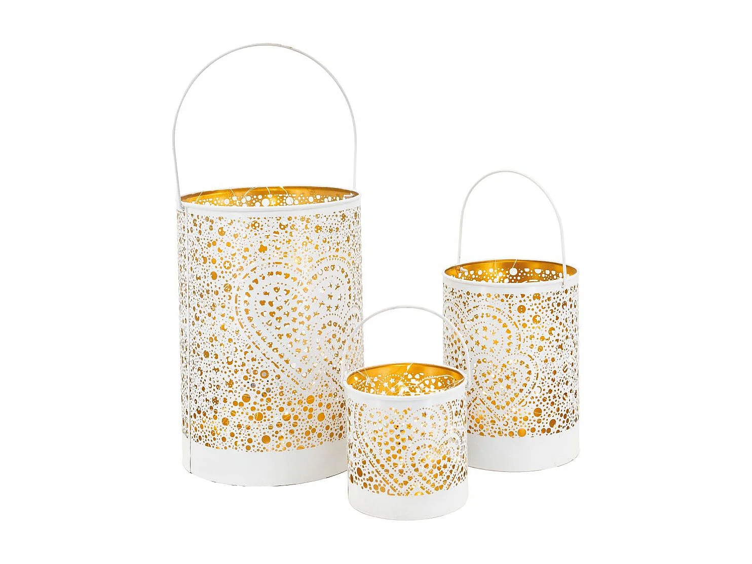 Photophore en métal laqué blanc Coeur lot de 3 Rondes