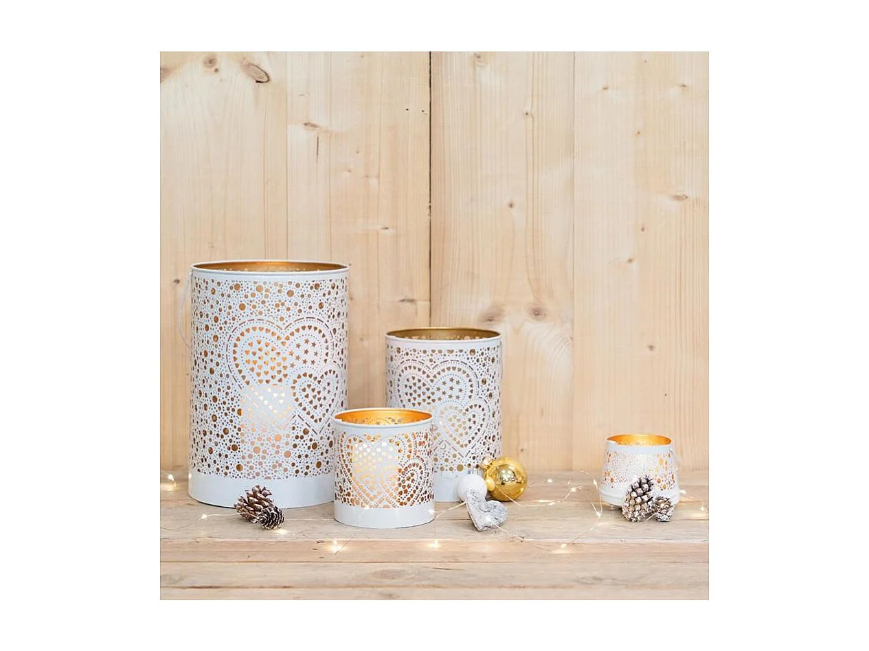 Photophore en métal laqué blanc Coeur lot de 3 Rondes